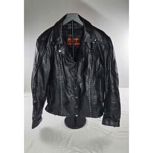 Hot Leathers Black Studded Leather Motorcycle Jacket 2XL Biker Quilted Lined